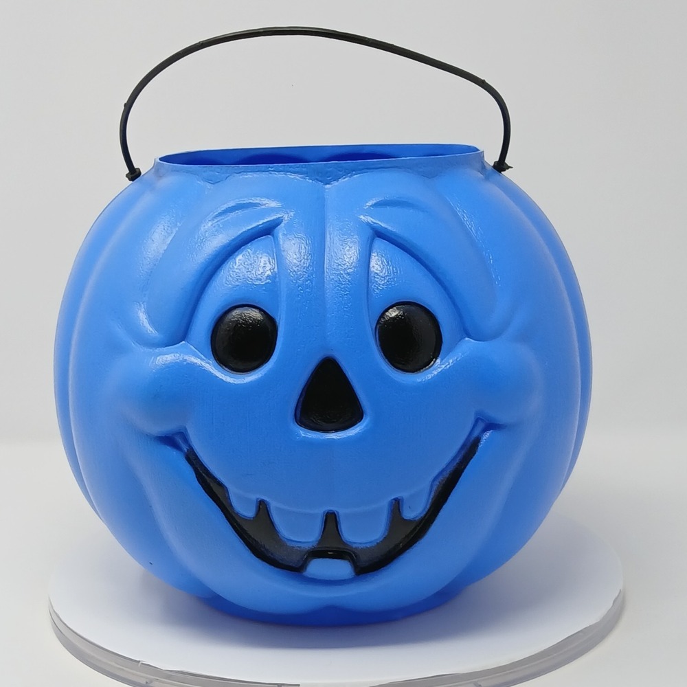 Vtg General Foam Blue Halloween Pumpkin Blow Mold Bucket Pail Jack-O-Lanten